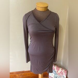 Chatoyant Womens Long Sleeve Gathered Faux Wrap Modal Blend V Neck Dress Size L